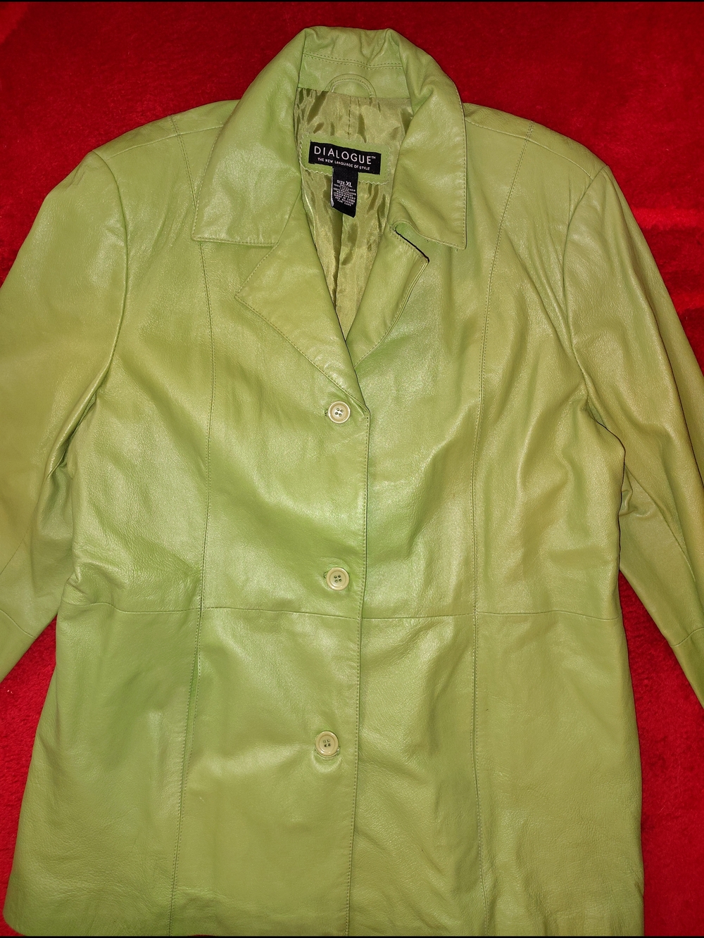 Dialogue Women's Light Green Leather Jacket Sz XL